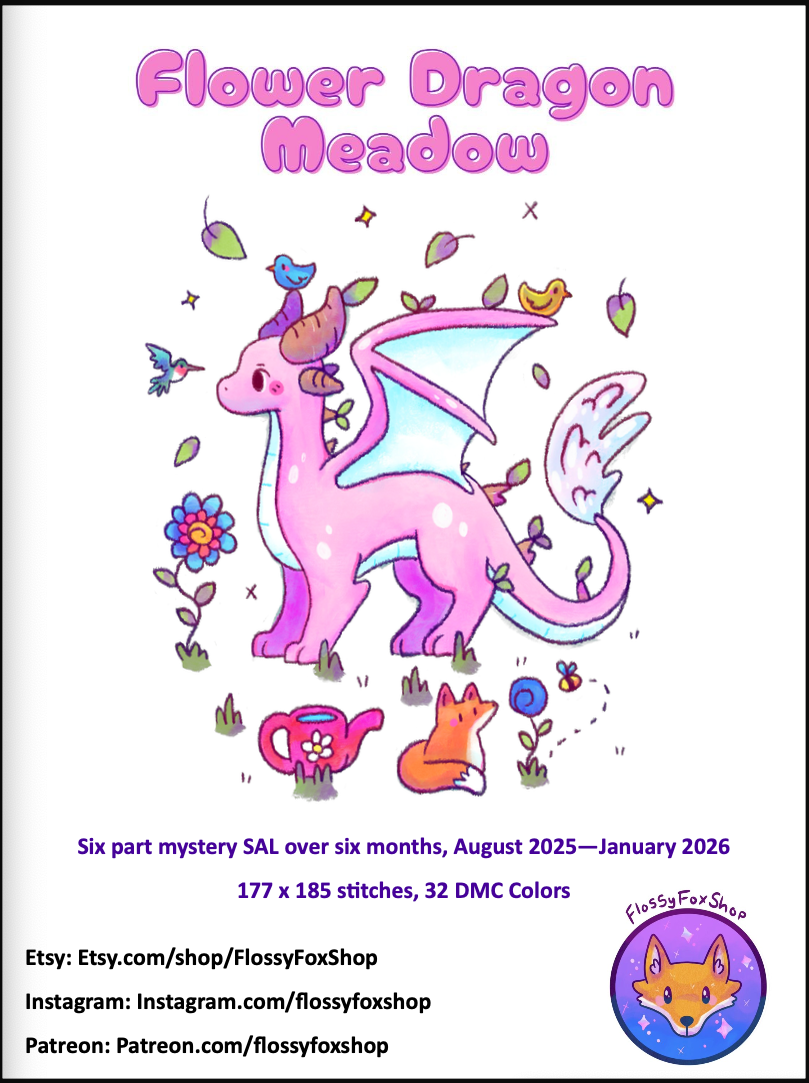 "The Flower Dragon Meadow Stitch-Along" set of Drills and Blank Canvas