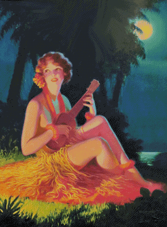 Girl In Moonlight With Banjo Ukulele | Edward Mason Eggleston