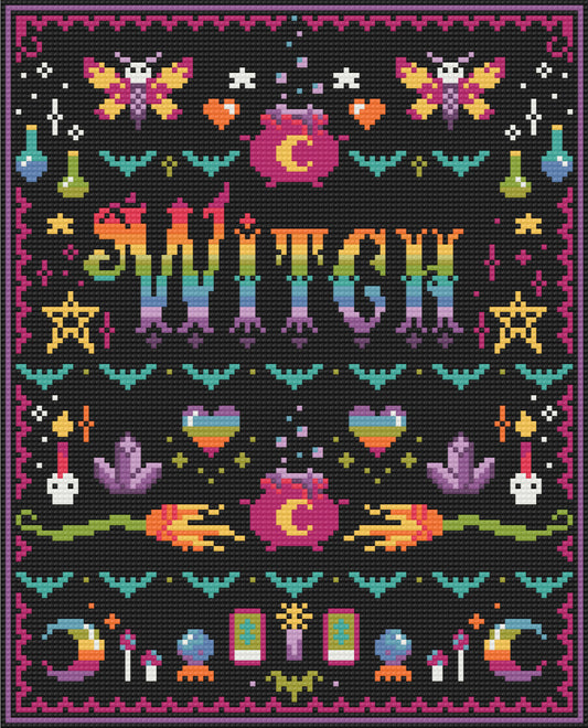 Neon Goth Witch | Pixel Charted | Ready To Ship