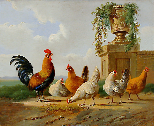 A Rooster With Hens And Chicks | Albertus Verhoesen